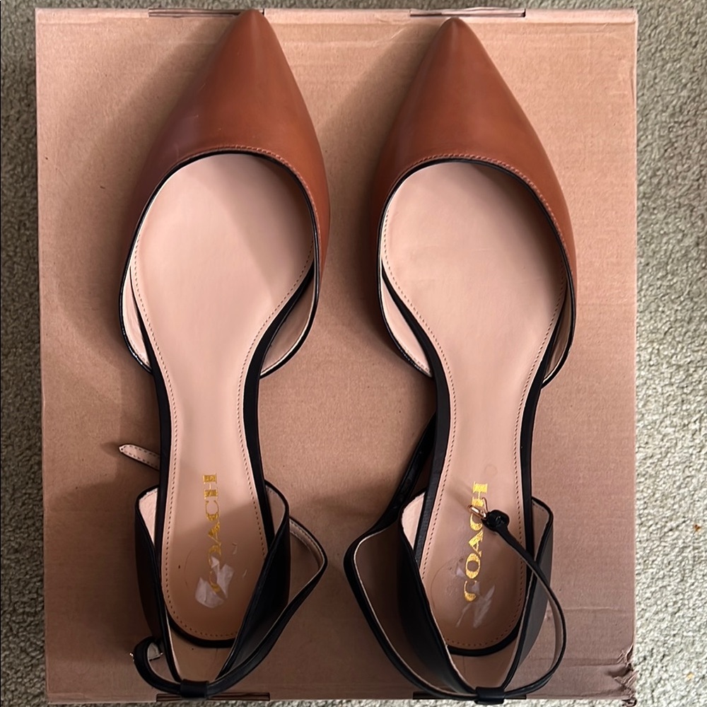 Coach Brown and Black Leather Flats with ankle strap